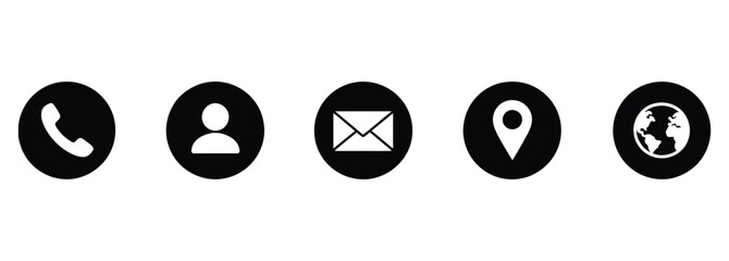 Connect with us using these modern and sleek contact icons for your website or app, featuring phone, email, location, and global reach for a professional design aesthetic