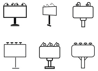 Set of modern billboard icon set. Empty billboard isolated on white background. Advertising marketing symbols.  City outdoor blank banner large format. Large display, commercial billboard. Vector