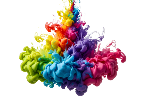 Explosion of vibrant rainbow colored powder isolated on transparent background - Powered by Adobe