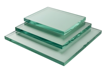 Stack of three clear glass panes isolated on transparent background