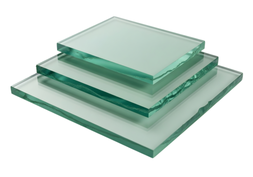 Stack of three clear glass panes isolated on transparent background