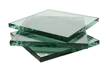 Stack of three clear glass panes isolated on transparent background