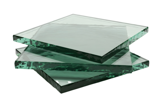 Stack of three clear glass panes isolated on transparent background