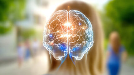 A conceptual image illustrating creativity and thought processes with a glowing brain overlay on a person's silhouette.