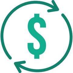 Teal Dollar Sign Symbol With Circular Arrows Indicating Exchange And Financial Transaction On Transparent Background
