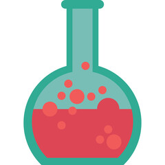 Teal Erlenmeyer Flask Filled with Red Liquid Bubbles and Transparent Background Scientific Laboratory Equipment