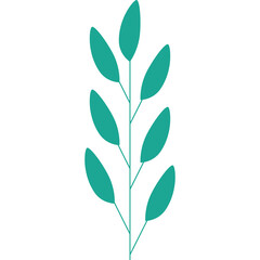 Teal Leafy Stem Illustration on Transparent Background Simple Vector Graphic Element Organic Design
