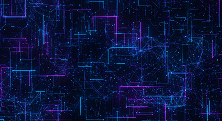Abstract Digital Network Connections with Glowing Blue and Pink Lines on Dark Background