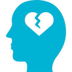 Teal Silhouette of a Human Head with a Broken Heart Symbol Inside Representing Emotional Pain or Sadness Isolated on a White Background