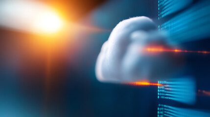 A futuristic cloud computing concept with data streams and vibrant light effects representing digital connectivity.