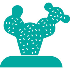 Teal Silhouette of a Potted Cactus with Speckled Pattern on a Teal Base Against a Transparent Background
