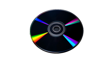 Compact disc with rainbow reflections isolated on transparent background