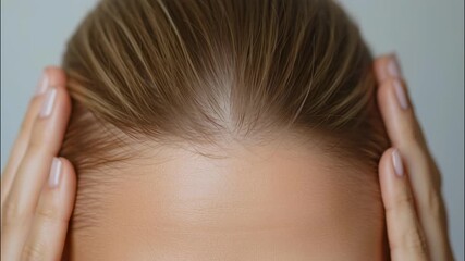 Woman touching forehead, highlighting smooth complexion and well groomed hands with fingernails polished