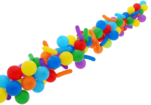 Colorful balloon garland flowing diagonally isolated on transparent background