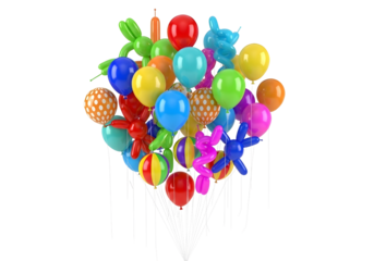 Colorful balloon garland flowing diagonally isolated on transparent background