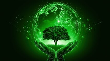 Sustainable action for a greener future global concept digital art nature environment close-up viewpoint
