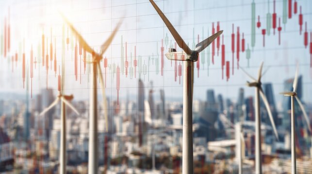 Renewable energy trends wind turbines and market analysis urban landscape digital visualization business insights