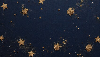 Fototapeta premium Golden stars and sparkles on a dark blue background.