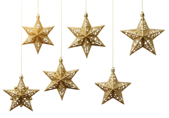 Collection of festive green and gold christmas ornaments isolated on transparent background