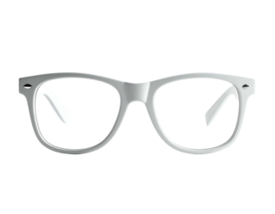 Retro-inspired white framed spectacles with clear lenses