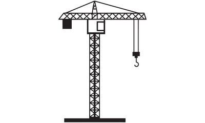 Tower Crane Silhouette Vector – Construction Crane Icon, Industrial Building Equipment Illustration