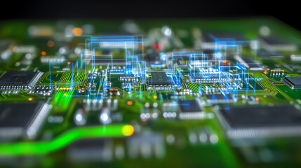 Detailed view of a circuit board showcasing intricate connections and components, emphasizing technological innovation and design.