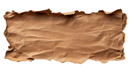 Torn Brown Paper with Crumples on Transparent Background