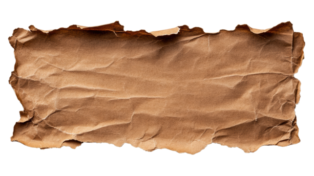 Torn Brown Paper with Crumples on Transparent Background