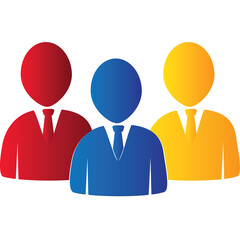 Three Diverse Business People Silhouettes in Red Blue and Yellow Suits Standing Together Teamwork Concept Illustration