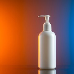 White Plastic Bottle with Dispenser on Colorful Background Product Mockup Liquid Soap or Sanitizer Container