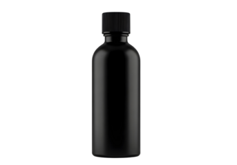 Sleek black bottle with cap isolated on transparent background