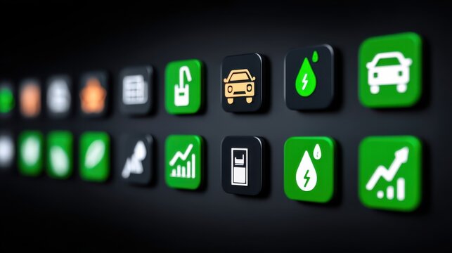 Exploring electric vehicle charging icons digital interface technology modern environment close-up view innovation focus