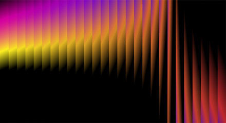 Abstract vertical gradient stripes of purple yellow and orange on black background