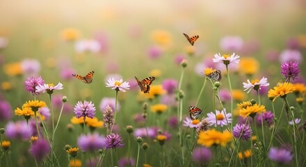 Butterflies and Wildflowers in a Vibrant Meadow.