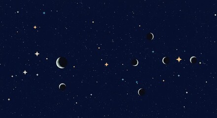 Celestial Night Sky with Crescent Moons and Twinkling Stars.