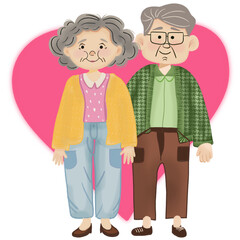 Elderly Couple with Heart PNG | Cute Grandparents Love Illustration | Senior Couple Clipart