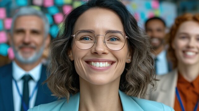 Team collaboration event corporate office professional portrait modern workplace close-up empowering leadership