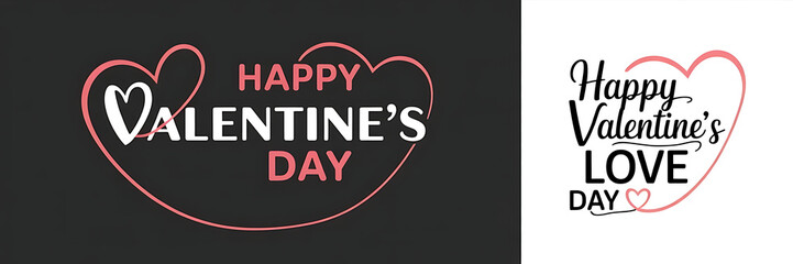 Valentine's day poster or banner on black and white background. Happy Valentine's Day header or voucher template. Vector.