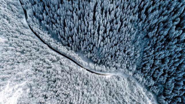 Winter wonderland aerial view of snow-covered forest road scenic nature landscape tranquil winter environment