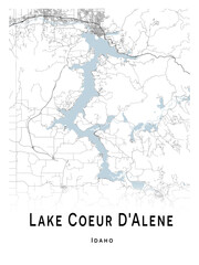  Lake Coeur D'Alene map - concept art - vector illustration - wall decor for your home.
