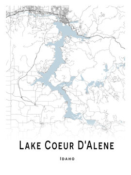  Lake Coeur D'Alene map - concept art - vector illustration - wall decor for your home.