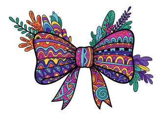 Fototapeta premium Colorful decorative bow with intricate patterns and floral elements 