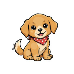 Fototapeta premium Adorable cartoon puppy with red bandana smiling