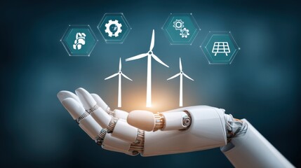 Innovative renewable energy solutions technology lab digital art futuristic environment close-up view sustainability concept