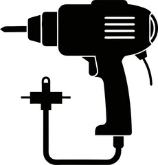 Power drill with cord silhouette vector black , white background