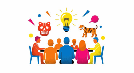 Collaborative Innovation: Diverse Team Unites Under a Bright Idea for Creative Concept