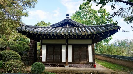Traditional Korean Hanok House in Garden Landscape