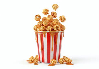 3D rendering style image of caramel popcorn at a movie theater