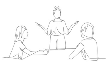 Businesswoman in meeting concept one-line drawing