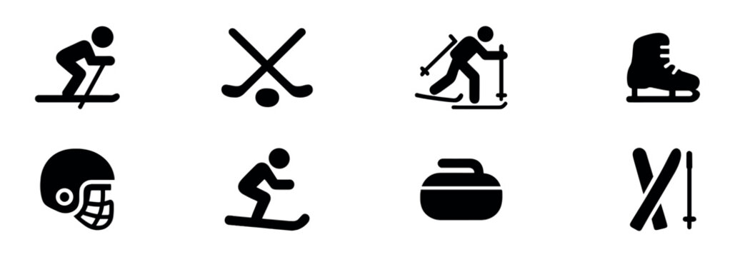 Winter sport icon. Skiing, hockey, skijoring, speed skating, and curling. Vector Illustration.